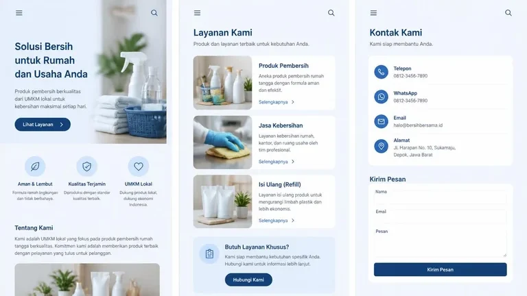 Contoh struktur jasa website Tangerang untuk halaman layanan dan kontak UMKM