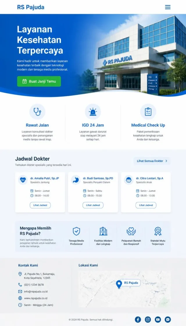 Contoh website rumah sakit layout klasik korporat biru medical dengan logo RS Pajuda Contoh website rumah sakit layout klasik korporat biru medical dengan logo RS Pajuda