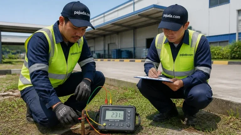 Pengukuran grounding pada instalasi penangkal petir gudang di Cikupa Tangerang