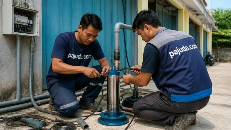 Pemasangan pompa submersible pada sumur bor ruko di Kreo Ciledug Pemasangan pompa submersible pada sumur bor ruko di Kreo Ciledug
